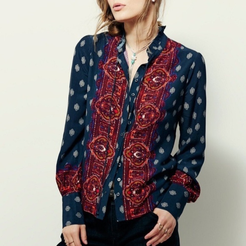 Free People Wishing Well Border Print Top Size XS